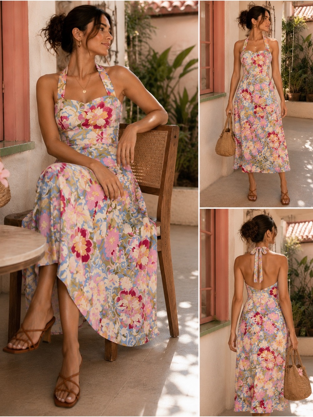Zara Floral Halter Midi Dress in Multicolor - Picture 2 of 10